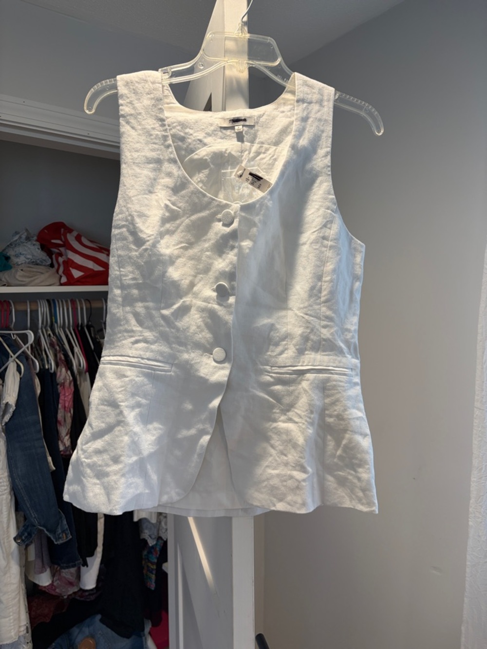 Madewell White Button-Front Linen Blend Vest - Women